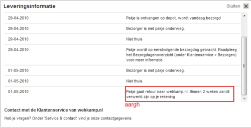 levering faalt bij wehkamp